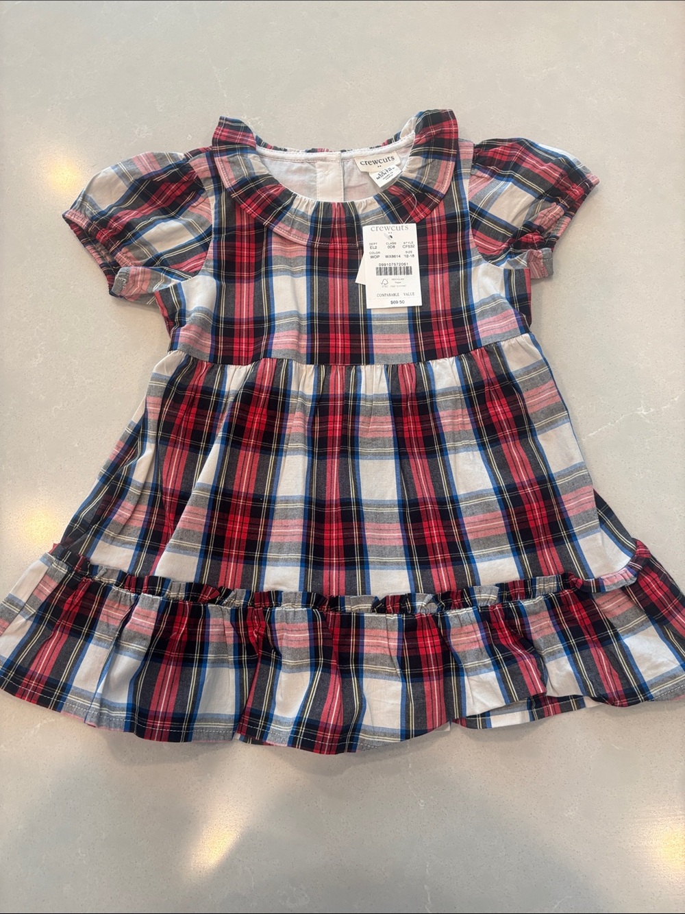 Crewcuts Plaid Ruffle-Hem Dress in Red, Navy & Cream